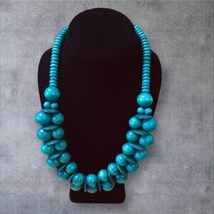 Turquoise Blue Wood Beaded Statement Necklace